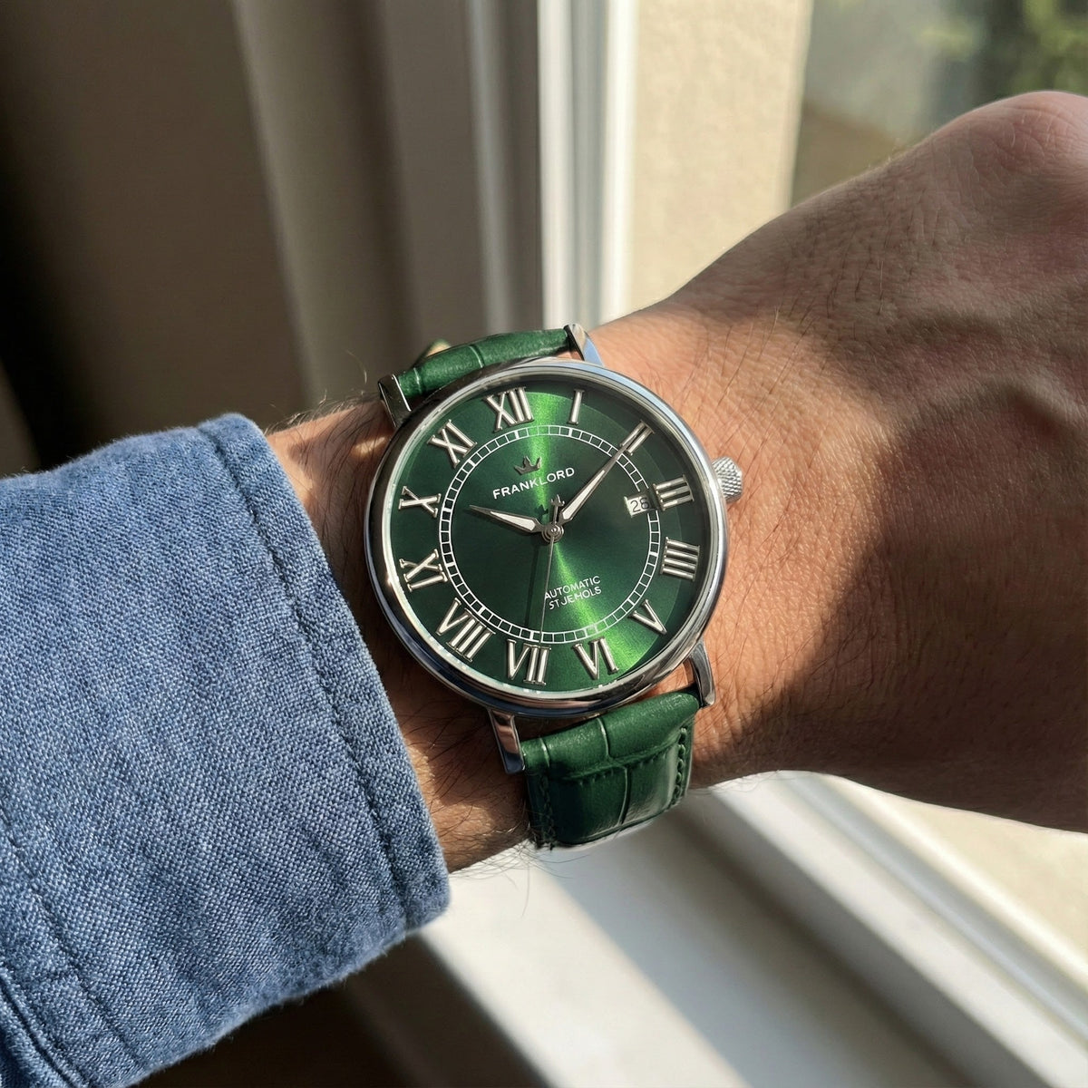 Franklord Eternal Roman Automatic – Emerald Steel Edition | Miyota 8215 Luxury 21-Jewel Dress Watch