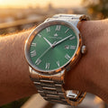 Franklord Prestige Emerald Steel Men's Watch – Green Sunburst Dial & Stainless Steel Bracelet
