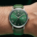 Franklord Prestige Emerald Leather Men's Watch – Green Sunburst Dial & Green Leather Strap