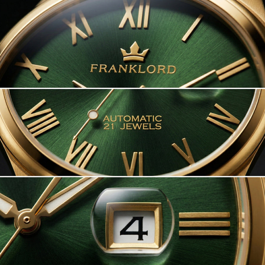 Franklord Regal Sapphire Roman Green in Gold | Maha Vastu-Inspired Timepiece for Prosperity