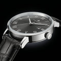 Franklord Prestige Onyx Leather Men's Watch – Black Sunburst Dial & Black Leather Strap