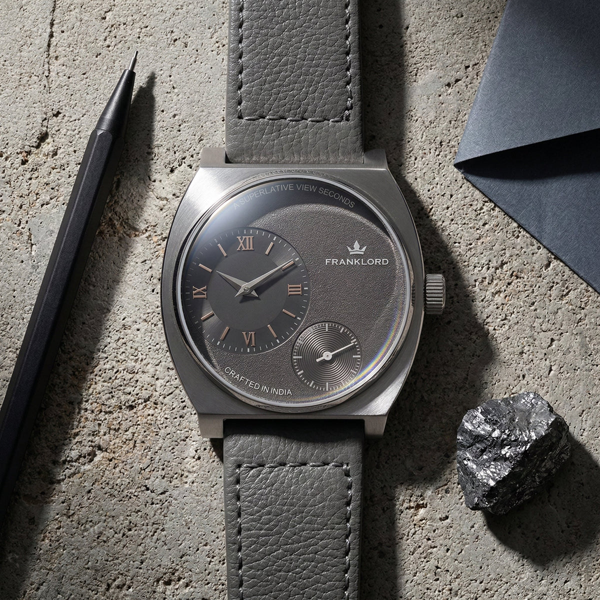 Franklord Eccentrica | Asymmetric Small Second Watch - The Graphite Stealth