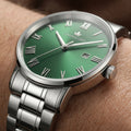 Franklord Prestige Emerald Steel Men's Watch – Green Sunburst Dial & Stainless Steel Bracelet