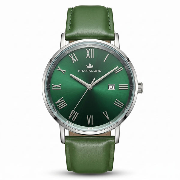 Franklord Prestige Emerald Leather Men's Watch – Green Sunburst Dial & Green Leather Strap