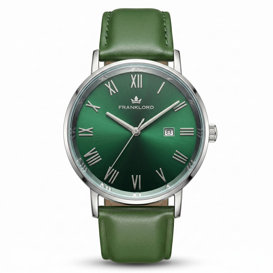 Franklord Prestige Emerald Leather Men's Watch – Green Sunburst Dial & Green Leather Strap
