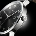 Franklord Prestige Onyx Leather Men's Watch – Black Sunburst Dial & Black Leather Strap