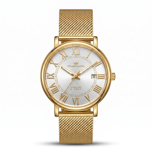 Franklord Eternal Roman Automatic – Exclusive Gold Edition - Pearl Dial | Miyota 8215 Luxury 21-Jewel Dress Watch