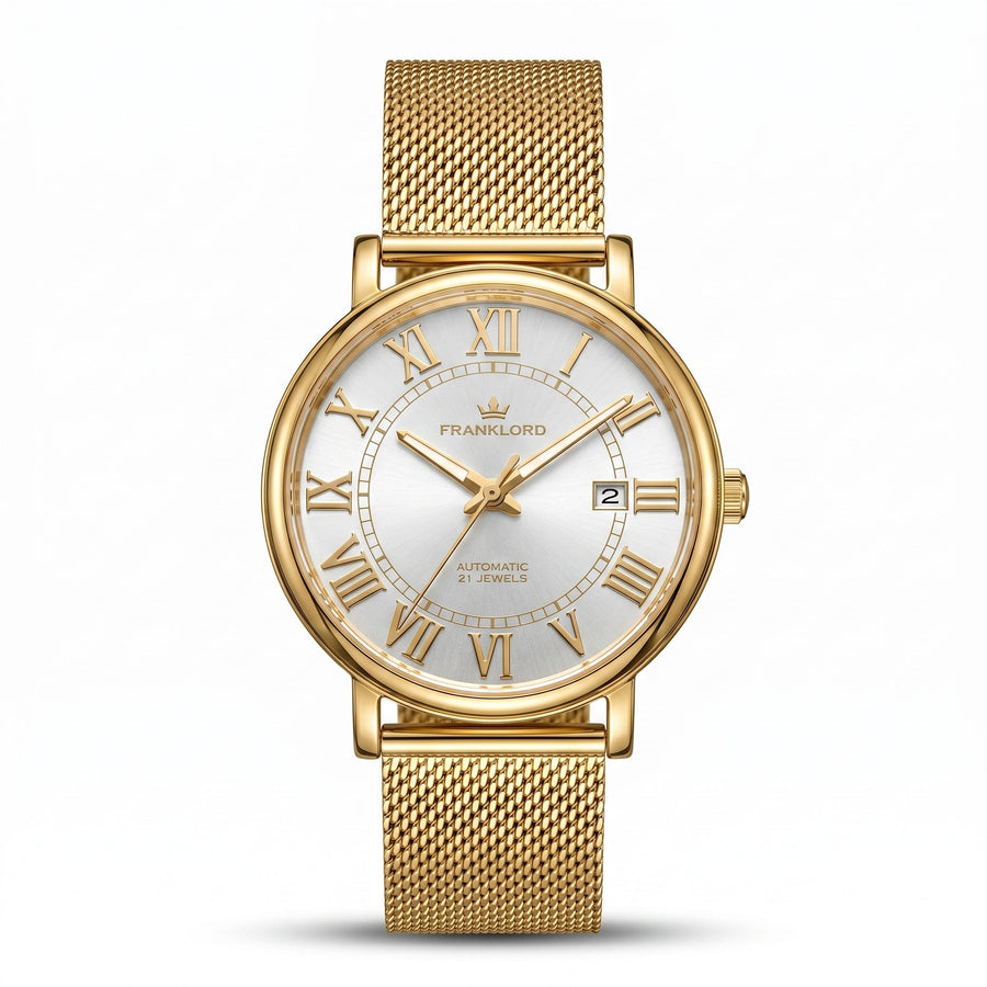 Franklord Eternal Roman Automatic – Exclusive Gold Edition - Pearl Dial | Miyota 8215 Luxury 21-Jewel Dress Watch