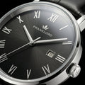 Franklord Prestige Onyx Leather Men's Watch – Black Sunburst Dial & Black Leather Strap