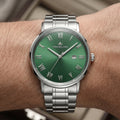 Franklord Prestige Emerald Steel Men's Watch – Green Sunburst Dial & Stainless Steel Bracelet