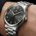 Franklord Prestige Onyx Steel Men's Watch – Black Sunburst Dial & Stainless Steel Bracelet