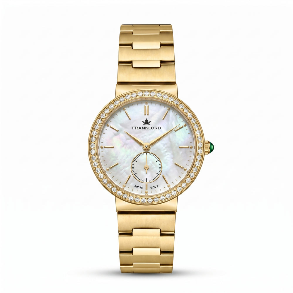 Franklord Callista Pearl | White Mother-of-Pearl Diamond Bezel Watch for Women