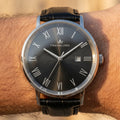 Franklord Prestige Onyx Leather Men's Watch – Black Sunburst Dial & Black Leather Strap