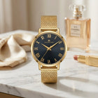 Franklord Classique Women's Ultra-Slim Watch – 32mm Gold Stainless Steel with Black Roman Dial