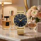 Franklord Classique Women's Ultra-Slim Watch – 32mm Gold Stainless Steel with Black Roman Dial