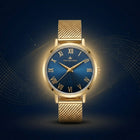 Franklord Classique Women's Ultra-Slim Watch – 32mm Gold Stainless Steel with Blue Roman Dial