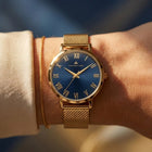 Franklord Classique Women's Ultra-Slim Watch – 32mm Gold Stainless Steel with Blue Roman Dial