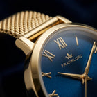 Franklord Classique Women's Ultra-Slim Watch – 32mm Gold Stainless Steel with Blue Roman Dial