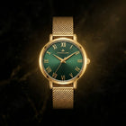 Franklord Classique Women's Ultra-Slim Watch – 32mm Gold Stainless Steel with Green Roman Dial