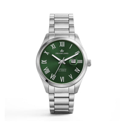 Franklord Maha Vastu Green Automatic Watch for Men – Silver Steel