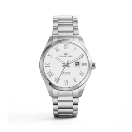 Franklord Maha Vastu White Automatic Watch for Men – Silver Steel