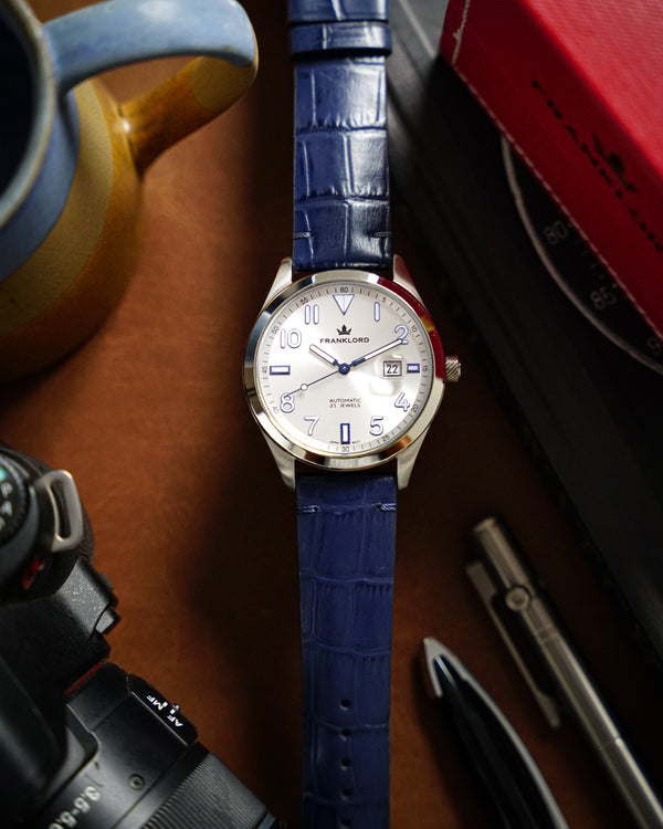 Regal Sapphire - Lunar Silver Leather Automatic Watch