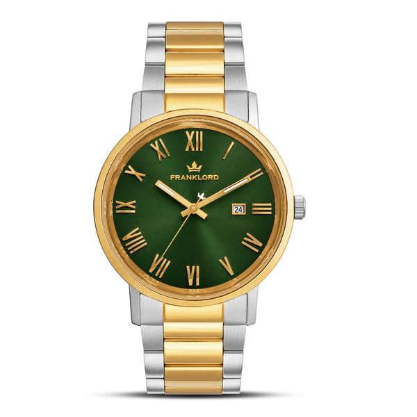 Franklord Mens Maha Vastu Watch - Emerald Green in Gold Two Tone 2.0
