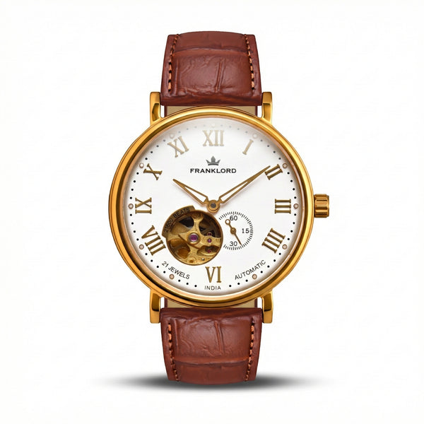 Franklord Heritage Open Heart – Champagne Royale | White Dial Gold Automatic Watch For Men