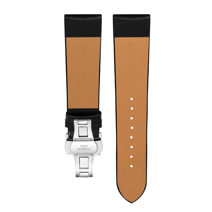 Back view of Franklord Black Smooth Leather Strap with Stainless Steel Butterfly Buckle - 22mm size