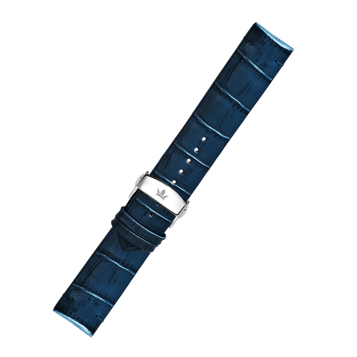 Franklord Blue Crocodile-Style Leather Strap with Sleek Finish and Stainless Steel Butterfly Clasp - 22mm Size