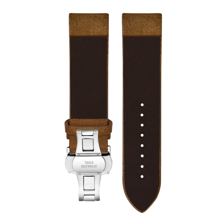 ack view of Franklord Brown Suede Leather Strap with Stainless Steel Butterfly Buckle - 22mm size