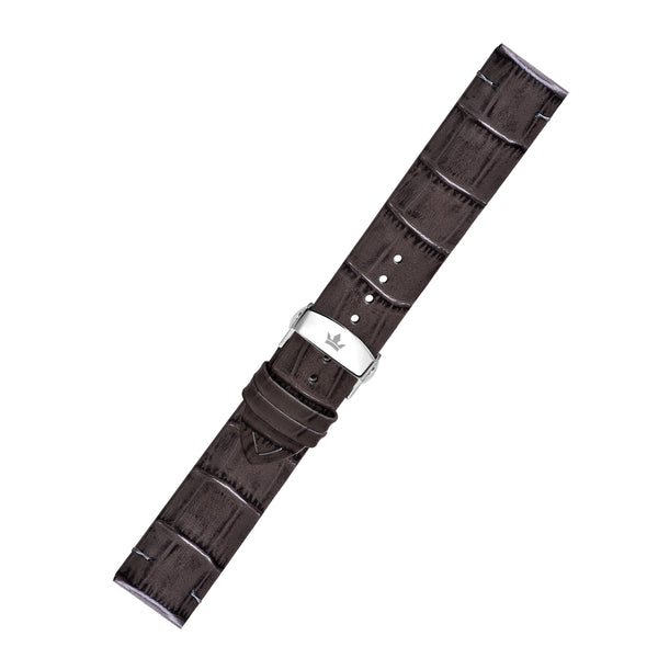 Franklord Grey Alligator-Style Leather Watch Strap with Subtle Stitching and Stainless Steel Butterfly Clasp - 22mm size