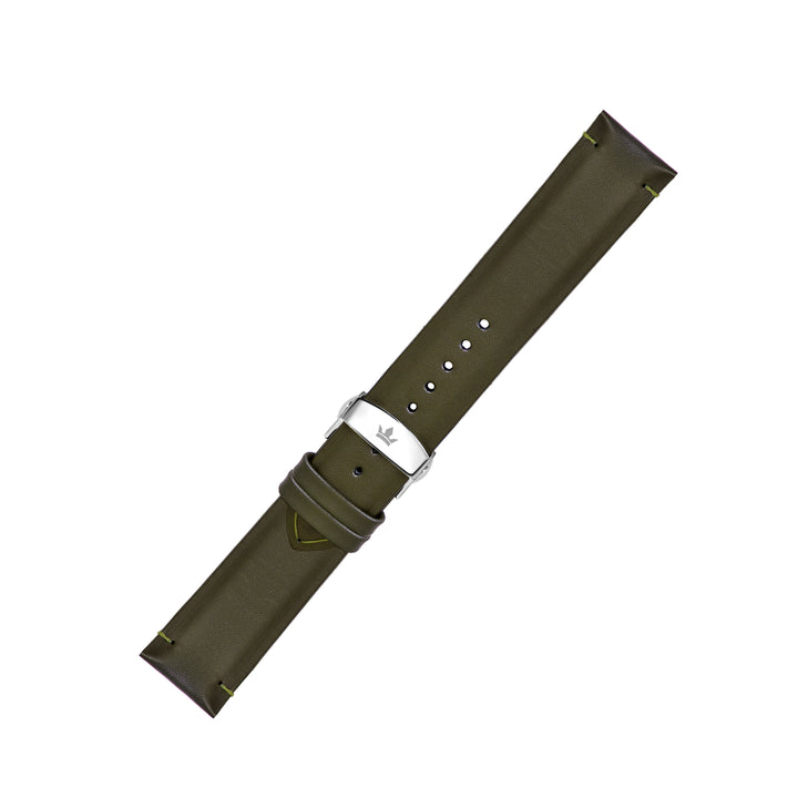 Franklord Olive Green Genuine Leather Watch Strap with Stainless Steel Butterfly Buckle - 22mm size