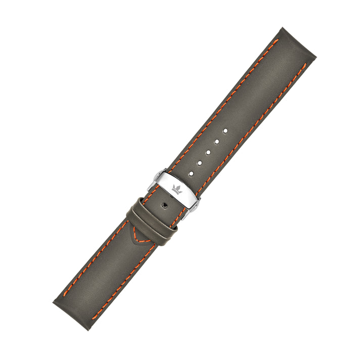 Franklord Olive Green Leather Watch Strap with Orange Stitching and Stainless Steel Butterfly Buckle - 22mm size