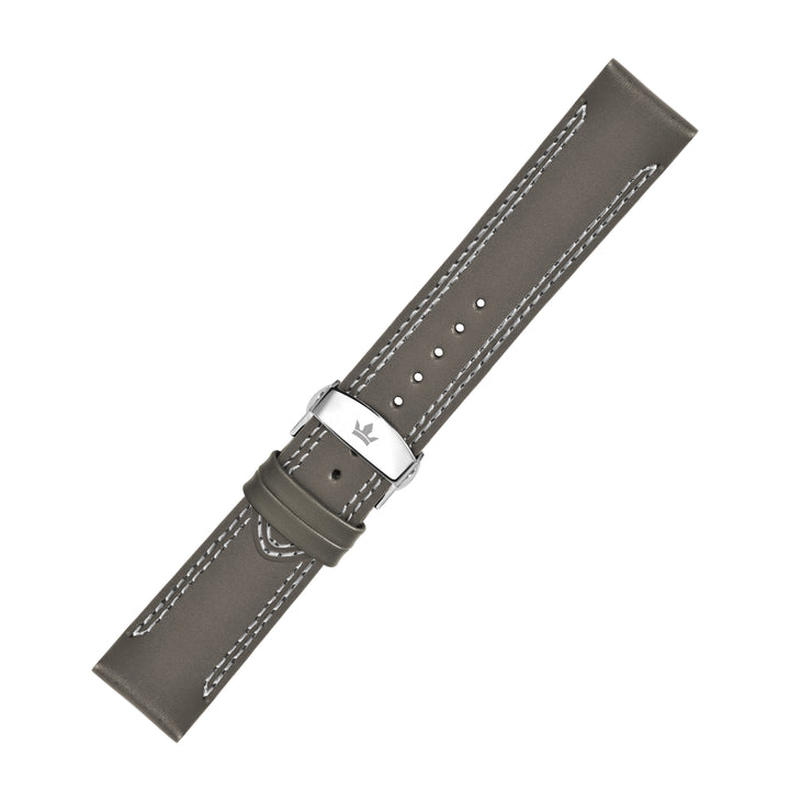 Franklord Olive Green Leather Watch Strap with White Stitching and Stainless Steel Butterfly Buckle - 22mm size