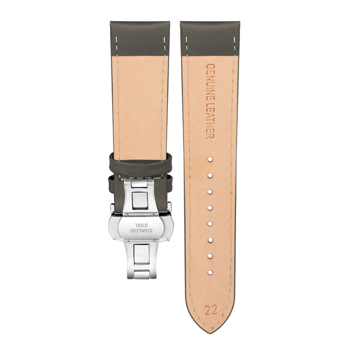 Back view of Franklord Olive Green Leather Strap with Orange Stitching and Stainless Steel Butterfly Buckle - 22mm size