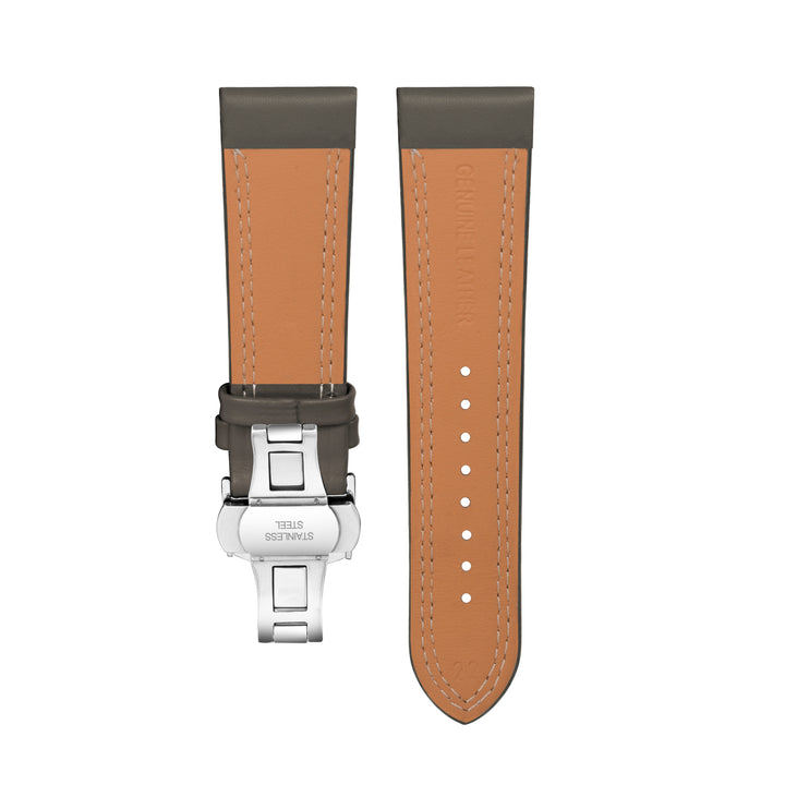 Back view of Franklord Olive Green Leather Strap with White Stitching and Stainless Steel Butterfly Buckle - 22mm size